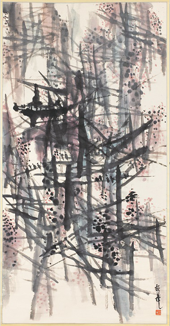 이응노, 향원정, 1956, 한지에 수묵담채, 131.6×67.2 cm, 세르누쉬 미술관 소장(업로드)