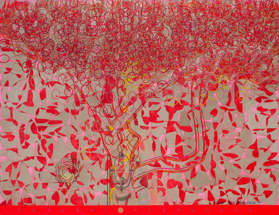 신중덕, 만화경/萬華鏡(Kaleidoscope), 112.1×145.5cm, Oil on canvas, 2018